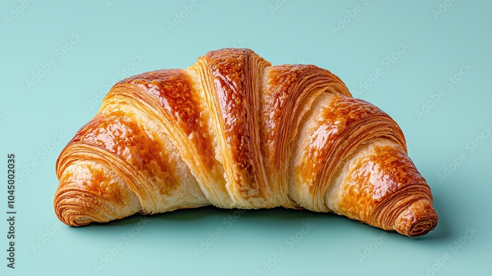 Perfectly Baked 3D Croissant on Soft Background Perfectly Baked 3D Croissant on Soft Background