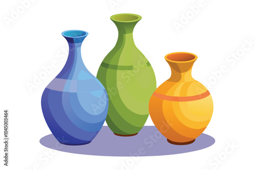 3D set of ceramic vases isolated on a white background.