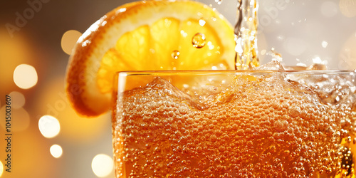 Fizzy Drink with Orange Slice and Bubbles photo