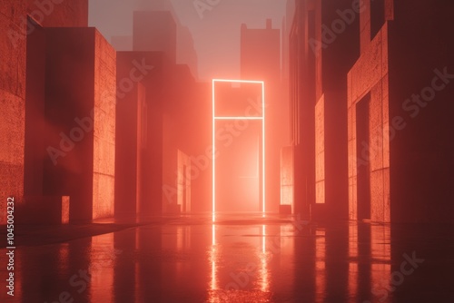 Wallpaper Mural A glowing neon doorway in a misty, urban environment. Torontodigital.ca