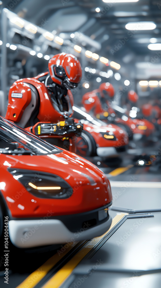 Fototapeta premium Futuristic robotics and automated vehicles in a high-tech garage setting