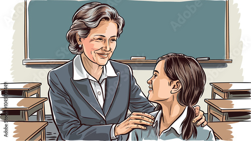 Teacher Encouraging Student in Classroom Setting 