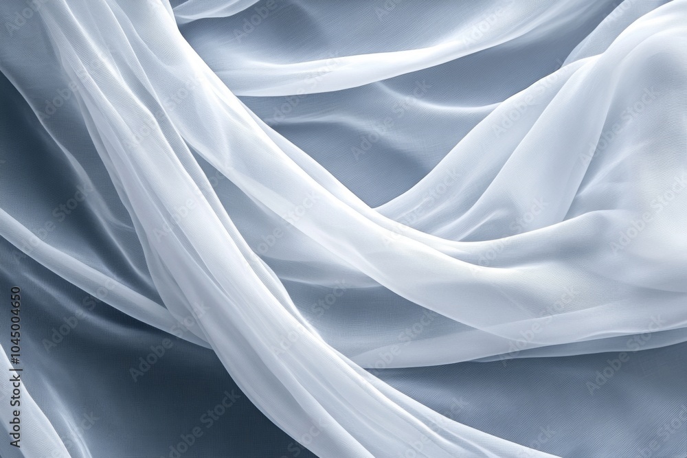 Fototapeta premium Delicate white fabric drapes softly, creating a flowing and ethereal texture.