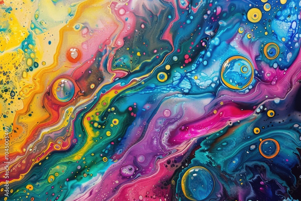 Colorful Abstract Art with Dripping Paint and Bubbles Colorful Abstract Art with Dripping Paint and Bubbles
