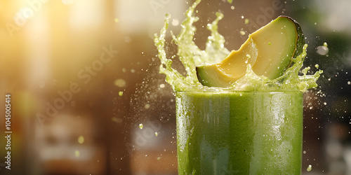 Avocado Green Smoothie with Splash in Bright Light photo