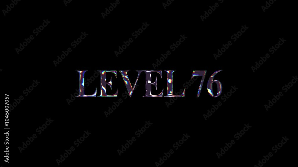 Level 76, Crystal text level change video animation for video game, game round level concept Level 76, Crystal text level change video animation for video game, game round level concept