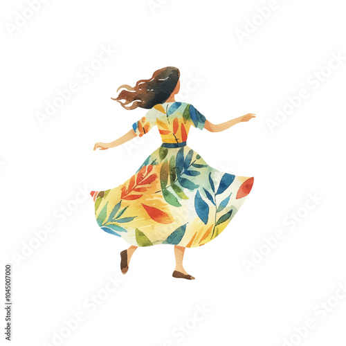 woman dancing at party vector illustration in watercolor style