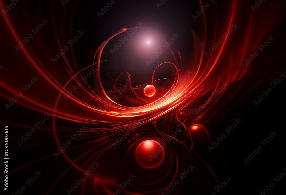 Red lines twist and turn across a dark background with glowing orbs. Red lines twist and turn across a dark background with glowing orbs.