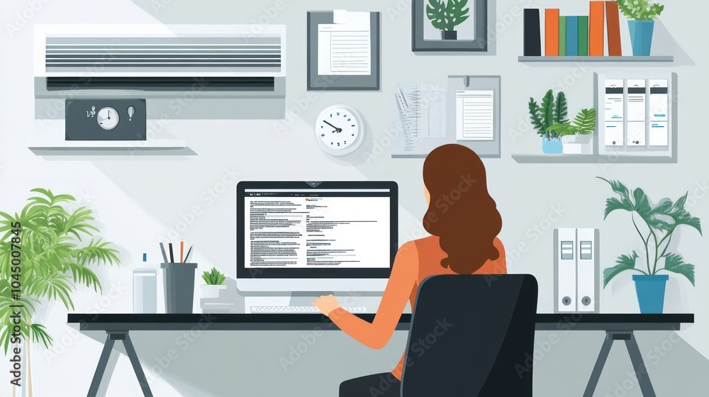 Woman Working on a Computer in a Home Office Woman Working on a Computer in a Home Office