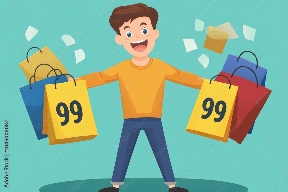 Happy shopper holding multiple shopping bags Happy shopper holding multiple shopping bags
