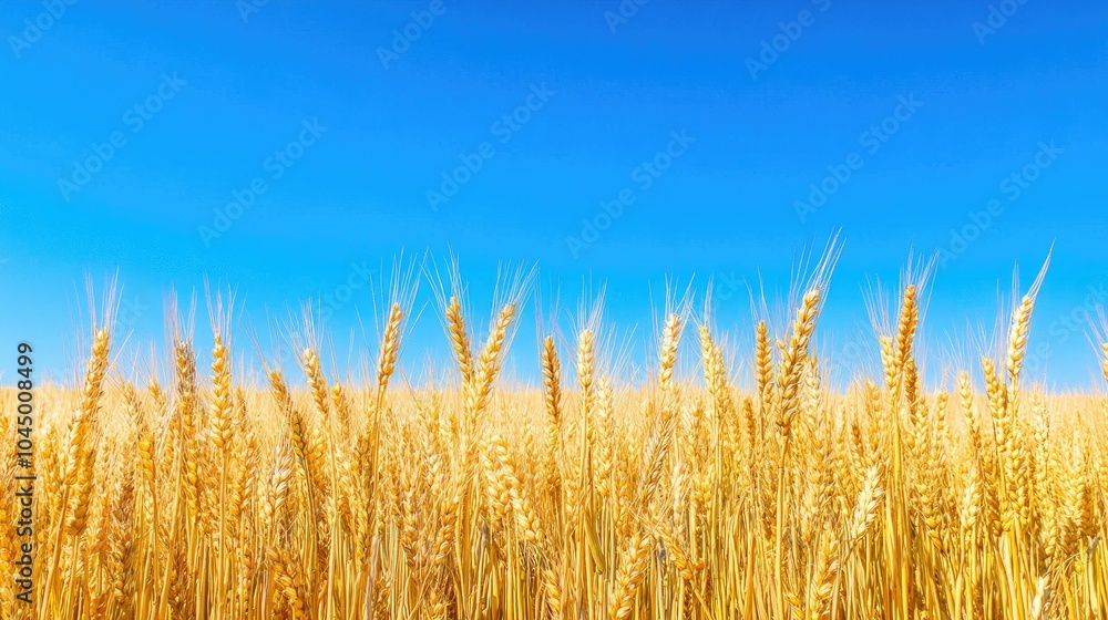 Golden wheat stalks dance in the breeze, stretching across an endless field beneath a perfectly clear blue sky. Golden wheat stalks dance in the breeze, stretching across an endless field beneath a perfectly clear blue sky.