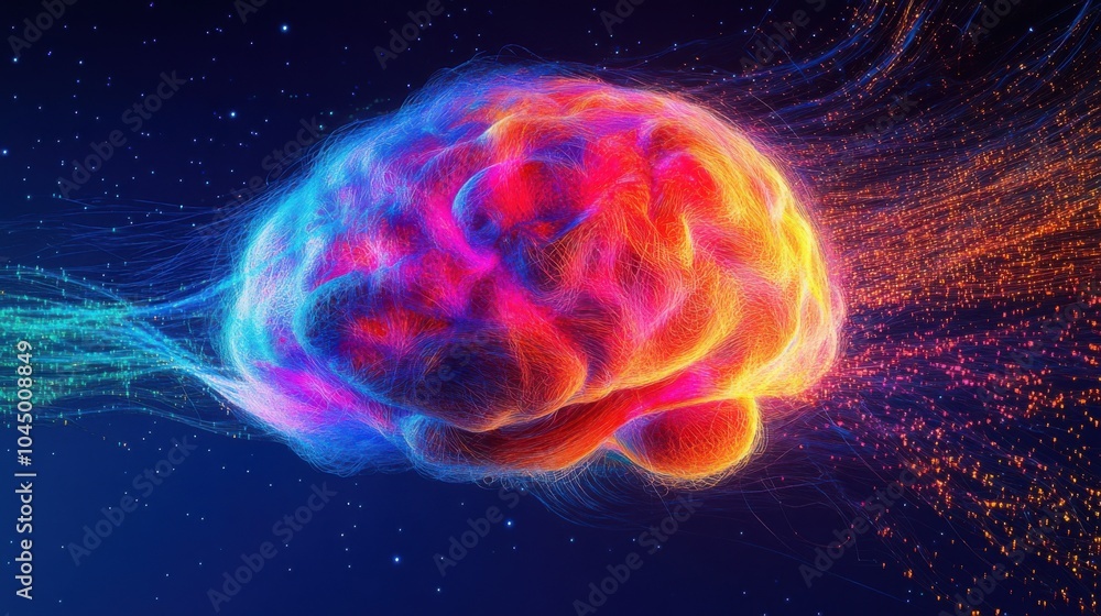 Brain shaped from glowing fibers, pulsating in different colors, symbolizing emotional intelligence--great for therapy branding or emotional wellness campaigns. Brain shaped from glowing fibers, pulsating in different colors, symbolizing emotional intelligence--great for therapy branding or emotional wellness campaigns.