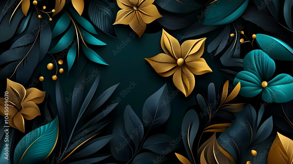 Abstract Floral Background with Gold & Teal Abstract Floral Background with Gold & Teal