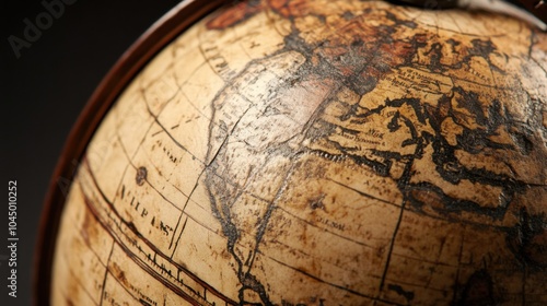 Close-up of a rare, 18th-century pocket globe, focusing on the hand-painted continents and weathered surface of the miniature world map.