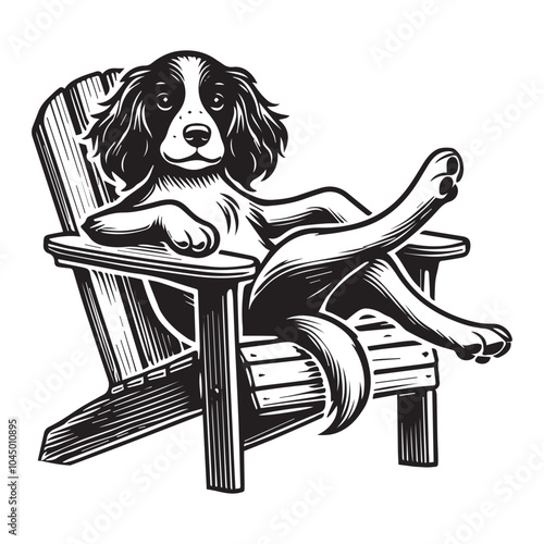 English Springer Spaniel Dog sitting in a chair Vector illustration in black and white
