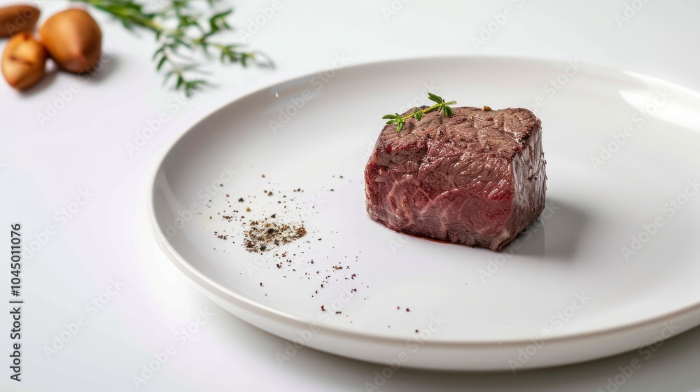 Fototapeta premium Close-Up of a Seared Steak on a White Plate