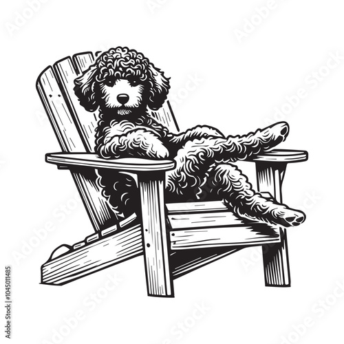 Lagotto Romagnolo Dog sitting in a chair Vector illustration in black and white
