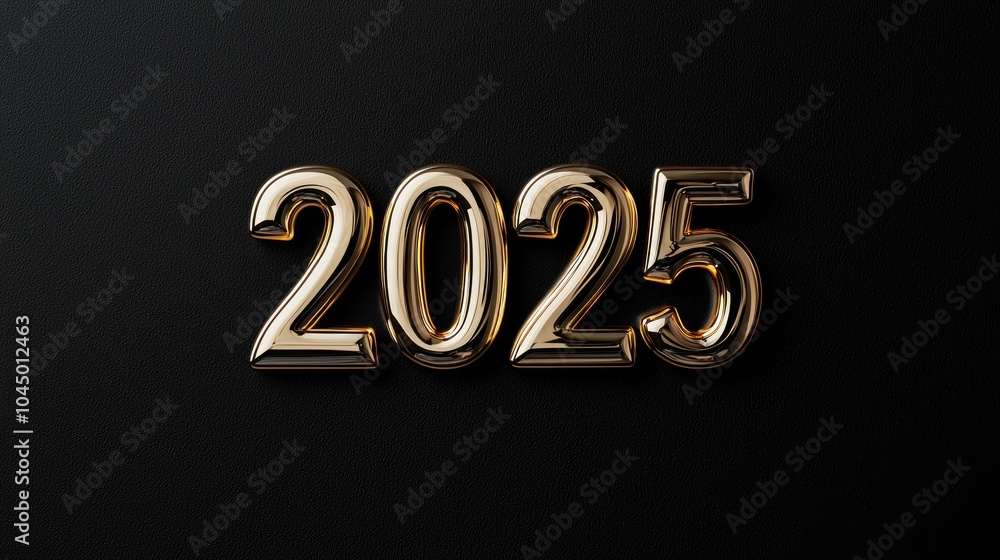 Golden Glitter 2025 for Happy New Year Celebration on Black Background Golden Glitter 2025 for Happy New Year Celebration on Black Background