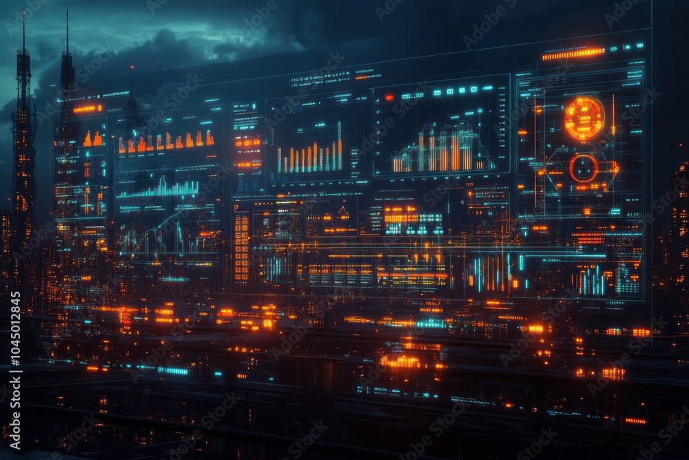 Futuristic Cityscape with Digital Interface Futuristic Cityscape with Digital Interface