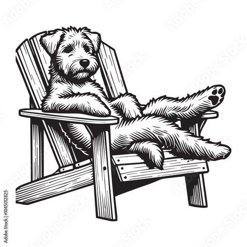 Wheaten Terrier Dog sitting in a chair Vector illustration in black and white
