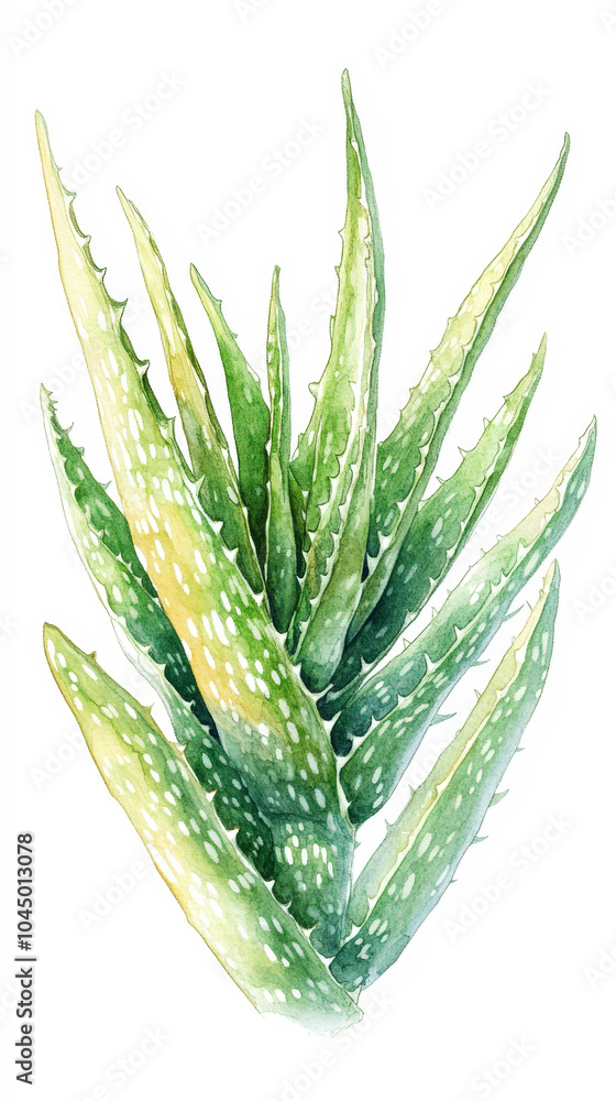 Aloe vera, detailed hand drawn pastel watercolor botanical image, medicinal herbs, light clean background. Generative AI Aloe vera, detailed hand drawn pastel watercolor botanical image, medicinal herbs, light clean background. Generative AI