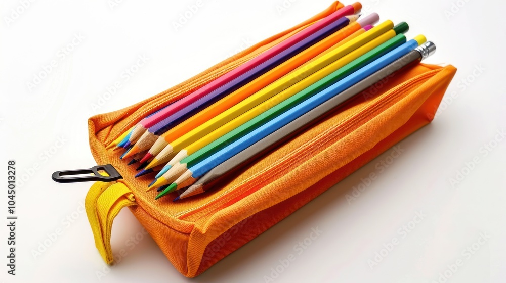 Fototapeta premium Colorful Pencils in an Orange Pencil Case