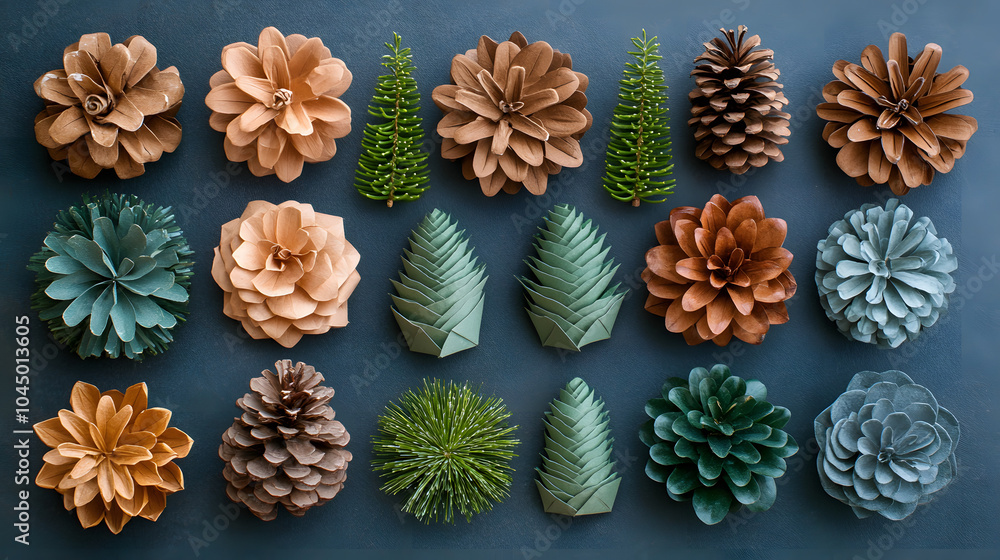 Fototapeta premium A Creative Eco-Friendly Christmas Decorations with Paper Bags and Ample Copy Space for Greeting Cards