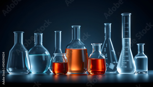 different laboratory glassware isolated with white highlights, png photo