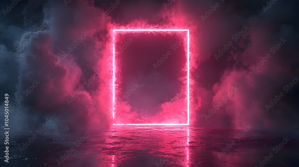 A Striking Scene Featuring a Glowing Neon Rectangle and Dynamic Elements of Electricity and Fire in a Futuristic Space A Striking Scene Featuring a Glowing Neon Rectangle and Dynamic Elements of Electricity and Fire in a Futuristic Space