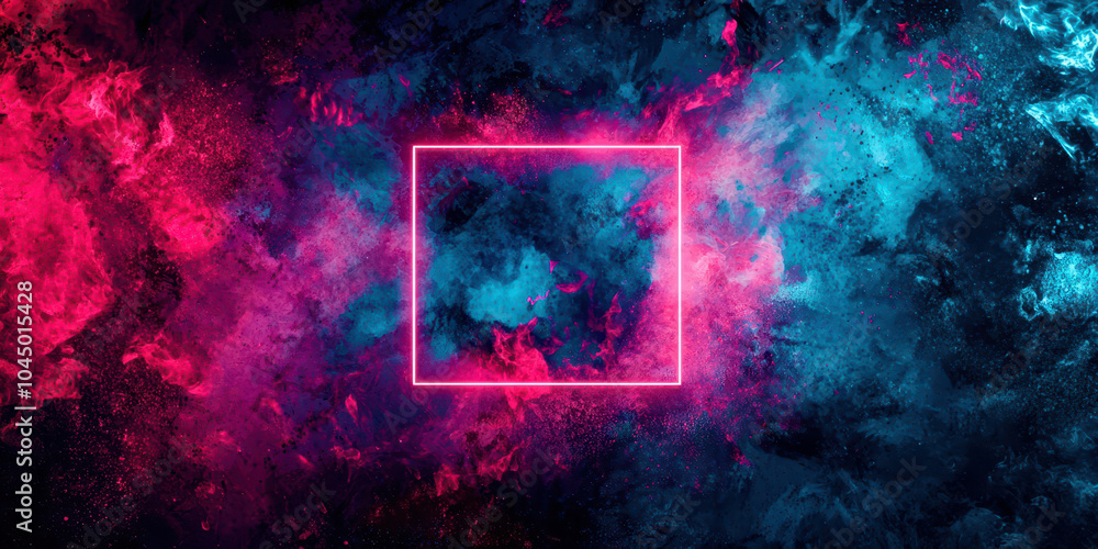 Fototapeta premium A colorful space background with a glowing square in the middle