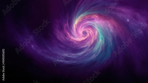 A nebula in space forming a spiral, with swirling gases that shift in color as they move outward.