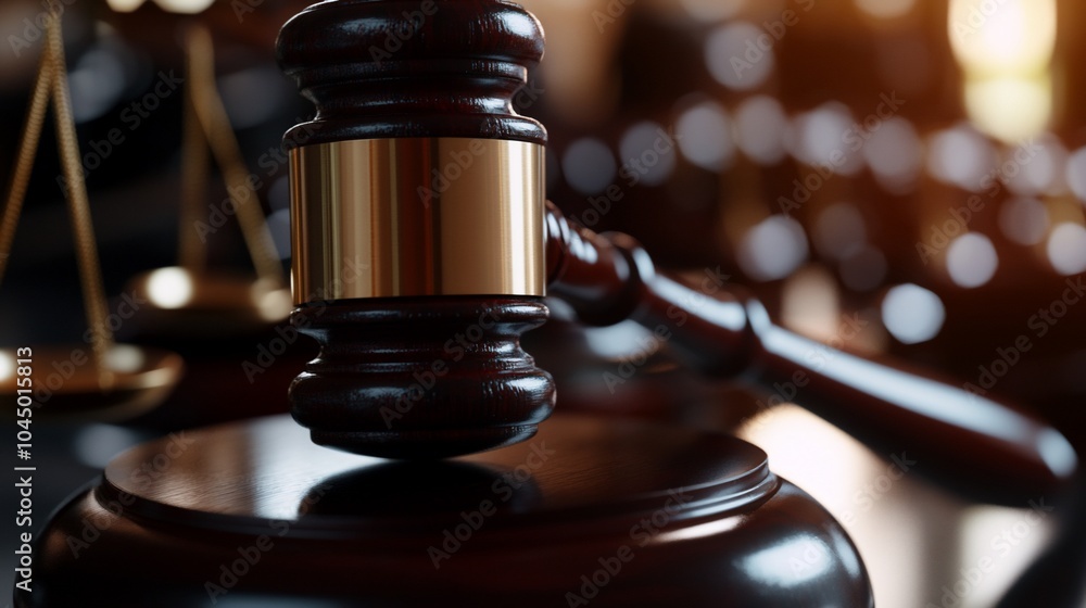 Closeup of a judge's gavel with a scale of justice in the background. Closeup of a judge's gavel with a scale of justice in the background.