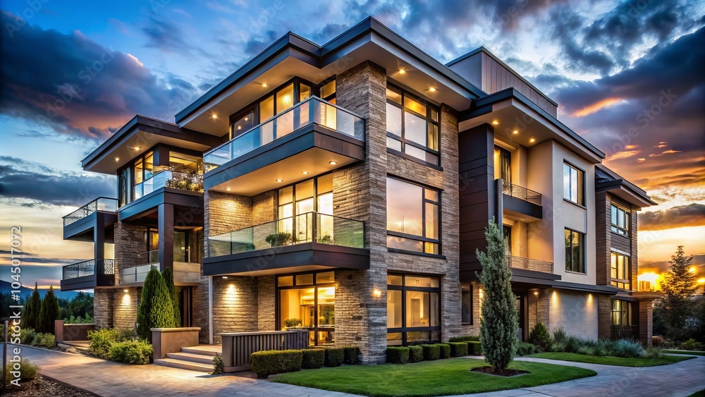Stunning Low Light Photography of Architectural Building and House Construction for Real Estate Property Showcase in Residential Settings Stunning Low Light Photography of Architectural Building and House Construction for Real Estate Property Showcase in Residential Settings