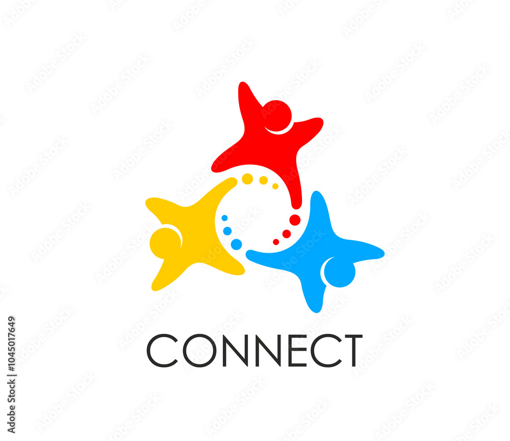 Community connect people together icon, teamwork or union and family symbol. Vector colorful emblem with interconnected stylized human figures in a different vibrant colors, represent social harmony Community connect people together icon, teamwork or union and family symbol. Vector colorful emblem with interconnected stylized human figures in a different vibrant colors, represent social harmony