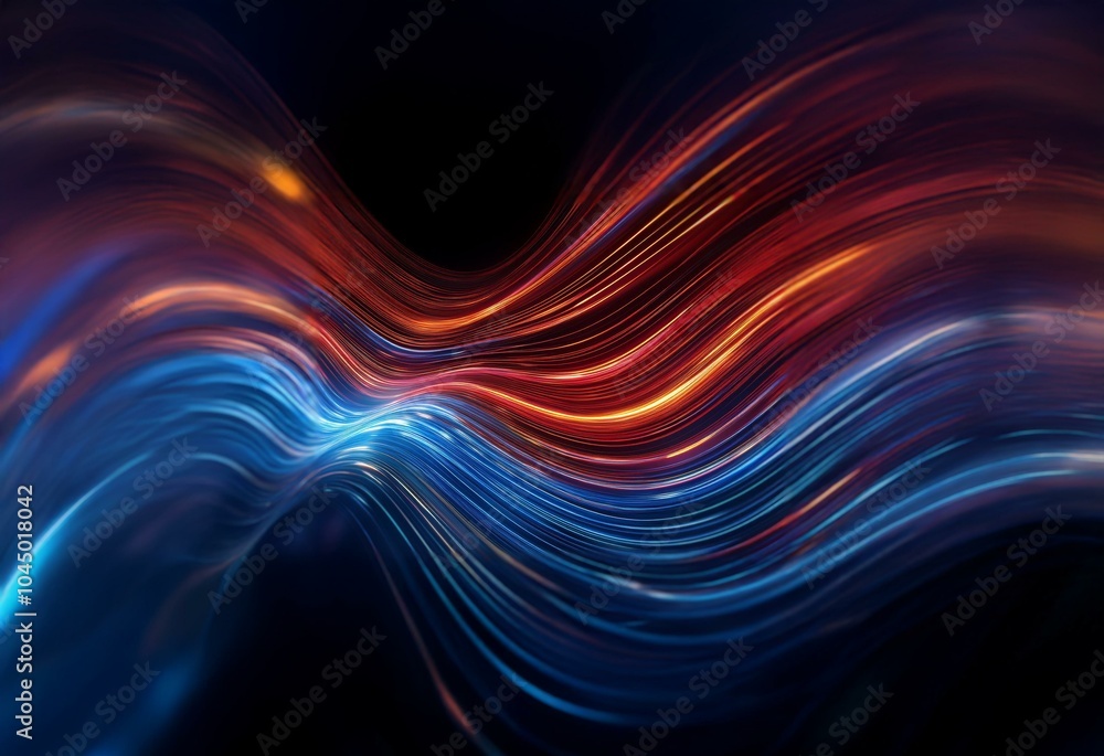 Abstract digital art of swirling blue and red lines against a black background. Abstract digital art of swirling blue and red lines against a black background.