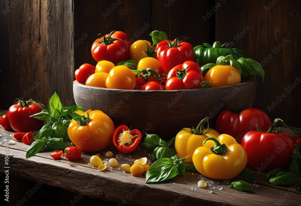 vibrant ingredients artfully arranged dynamic layout culinary masterpieces, arrangement, composition, display, texture, pattern, presentation, freshness vibrant ingredients artfully arranged dynamic layout culinary masterpieces, arrangement, composition, display, texture, pattern, presentation, freshness