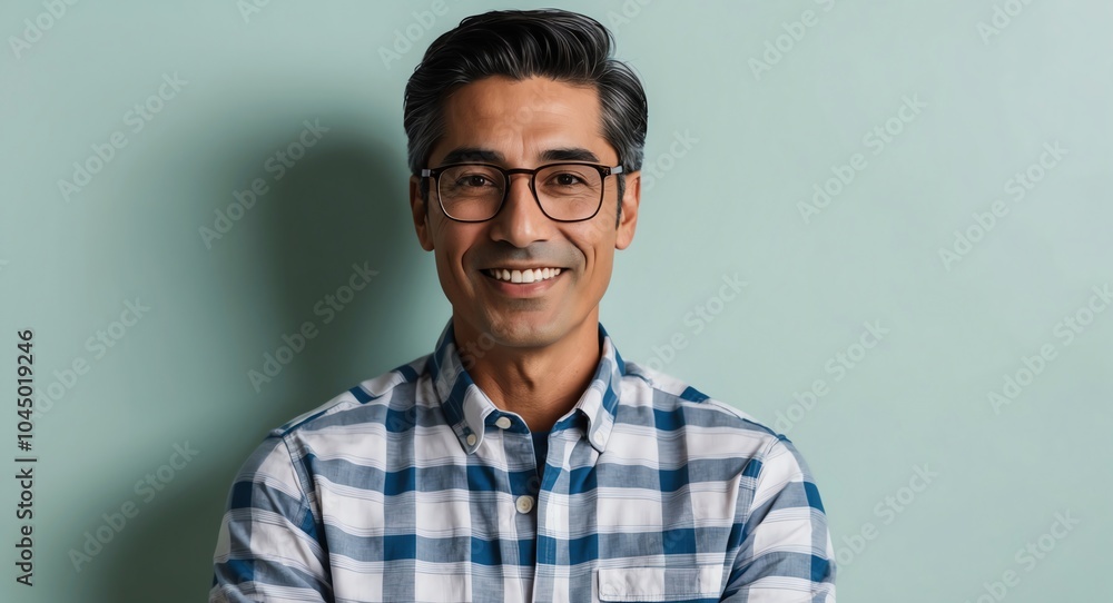 Obraz premium hispanic latino mature guy nerd casual bright background wearing fashion portrait