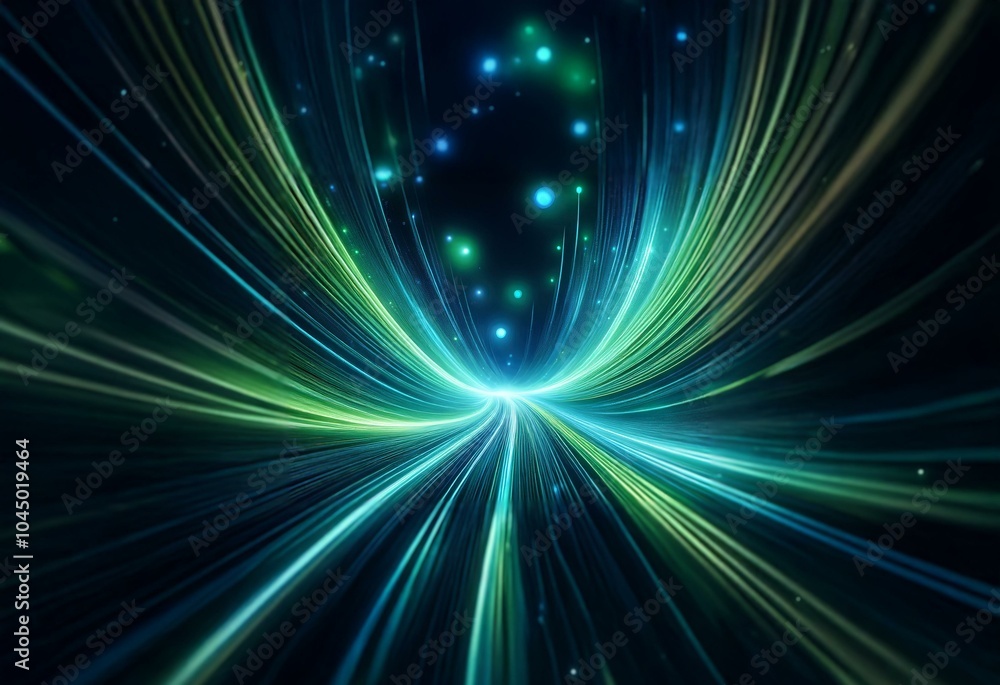 A glowing, abstract tunnel of light and energy, with streaks of blue, green, and yellow converging in the center. A glowing, abstract tunnel of light and energy, with streaks of blue, green, and yellow converging in the center.