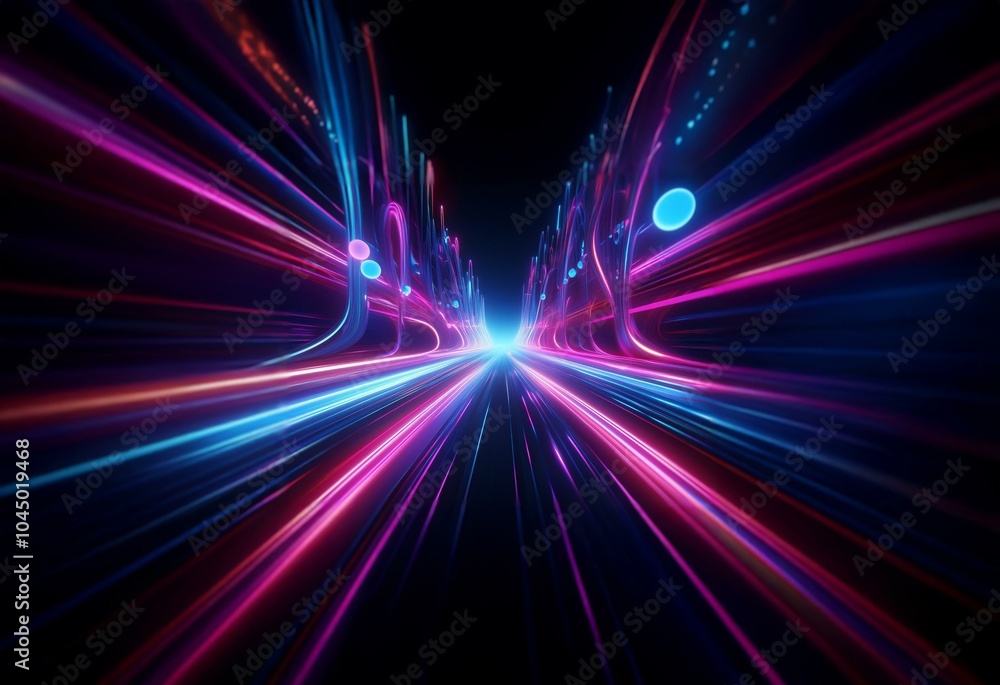 A dark background with streaks of light, pink and blue, converging towards a vanishing point. A dark background with streaks of light, pink and blue, converging towards a vanishing point.