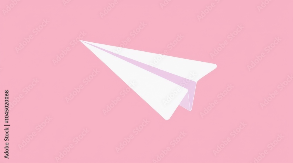 A basic paper plane drawn as a single-color white silhouette against a soft pink background.