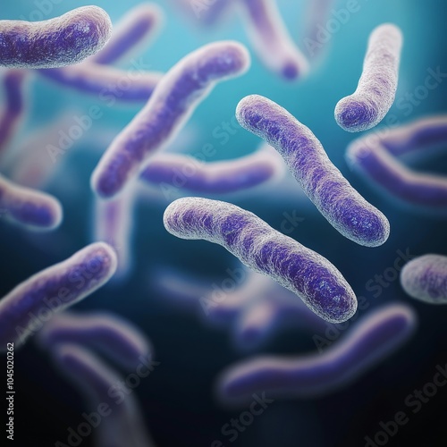 Bacteria, close-up., 3D render. Colonies of pathogenic microbes., Bacterial infection. photo