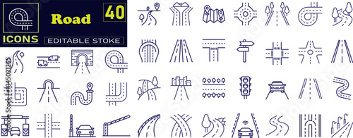 Road icon set. Containing street, highway, traffic light, signpost icons .