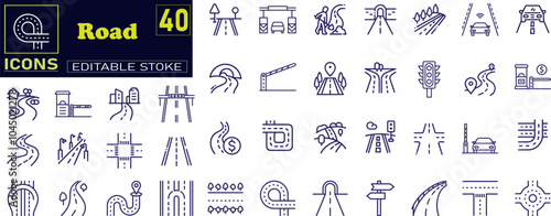 Road icon set. Containing street, highway, traffic light, signpost icons .