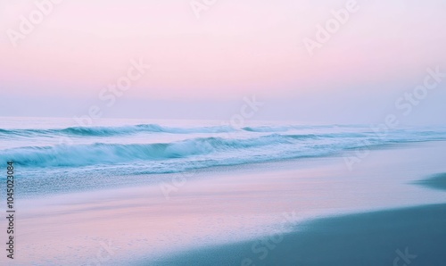 Blue waves crashing on a sandy beach.