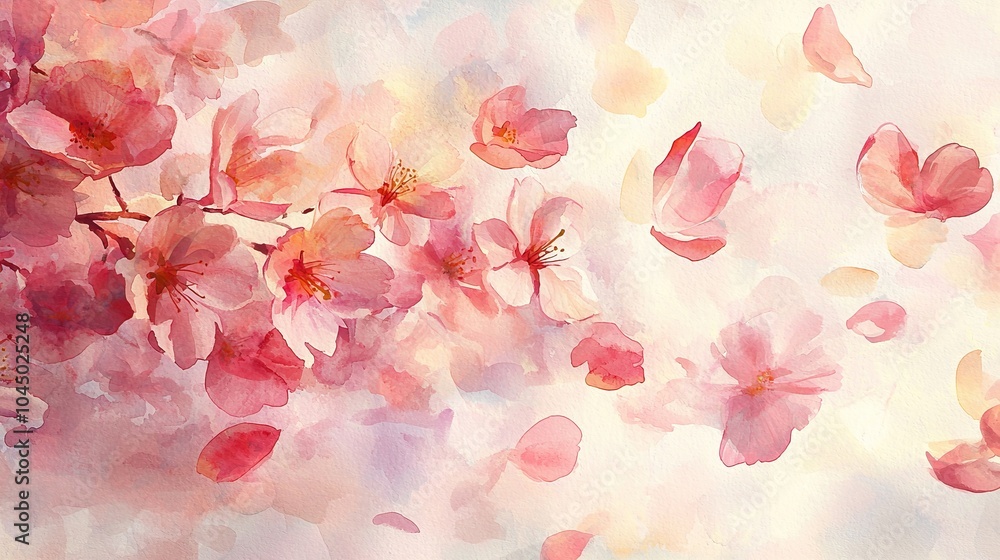Ethereal Sakura Breeze of Delicate Cherry Blossom Petals in Soft Focus Watercolor Backdrop Ethereal Sakura Breeze of Delicate Cherry Blossom Petals in Soft Focus Watercolor Backdrop