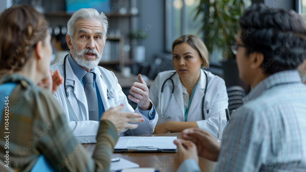 A doctor discussing healthy lifestyle choices with a group of patients A doctor discussing healthy lifestyle choices with a group of patients