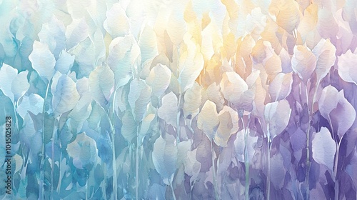 Ethereal Watercolor Tulip Forest   Dense Botanical Landscape with Dreamy Pastel Gradient