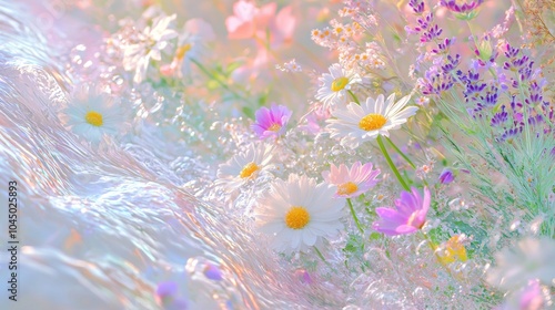 Ethereal Wildflower River   A Dreamy Floral Landscape in Vibrant Colors