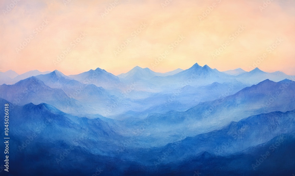 Blue mountain range under a hazy sky. Blue mountain range under a hazy sky.