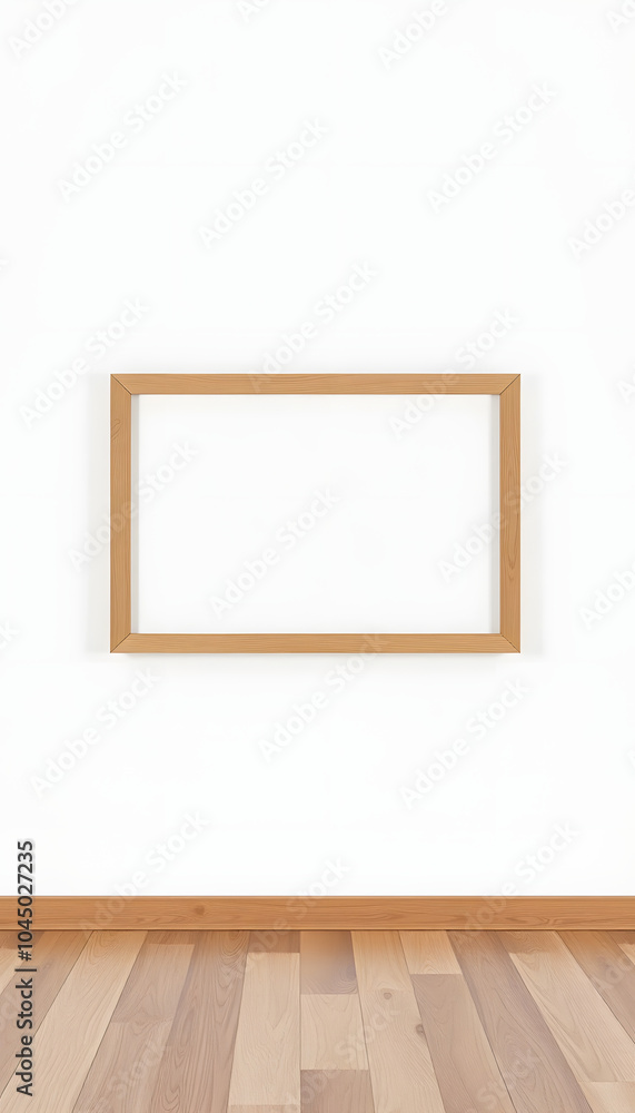 Blank picture frame mockup on white wall, horizontal artwork template. Single oak wood frame mock-up isolated with white highlights, png Blank picture frame mockup on white wall, horizontal artwork template. Single oak wood frame mock-up isolated with white highlights, png